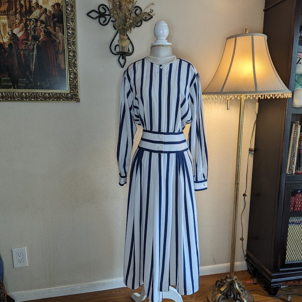 Nautical Sailor Striped Dress - Vintage Dead Stock - Petite Dimension Size 14